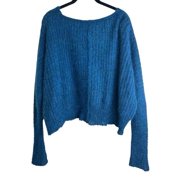 Free People Moonbeam V-Neck Oversized Alpaca Sweater Teal Blue Size XS - Picture 9 of 12